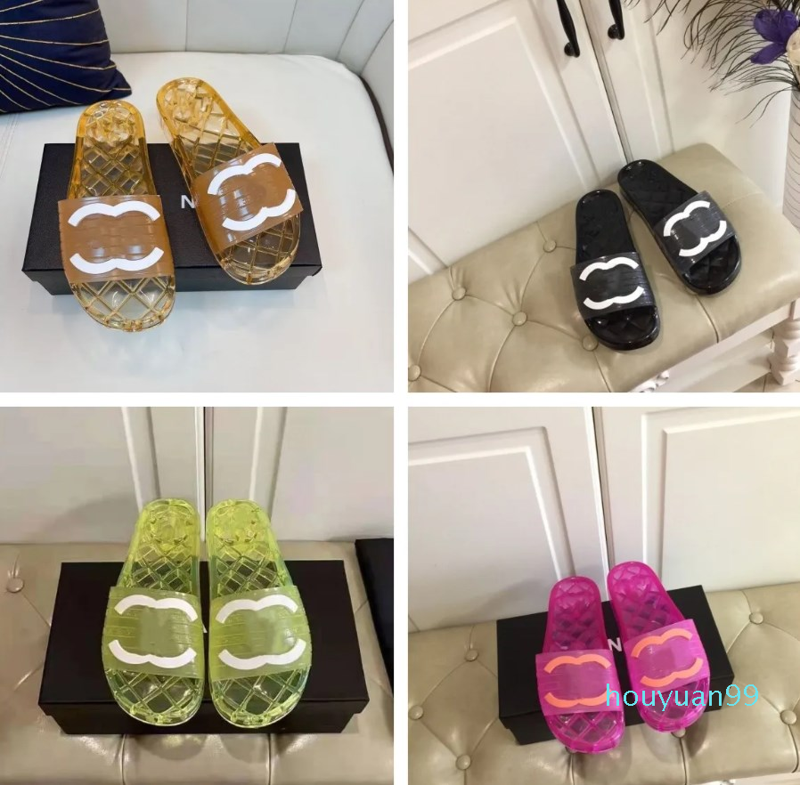 Luxury designer Crystal Transparent Slippers Women Sandal Fashion High-value brands Sandals channel Outdoor Flat Flip-flops Retro Slide men