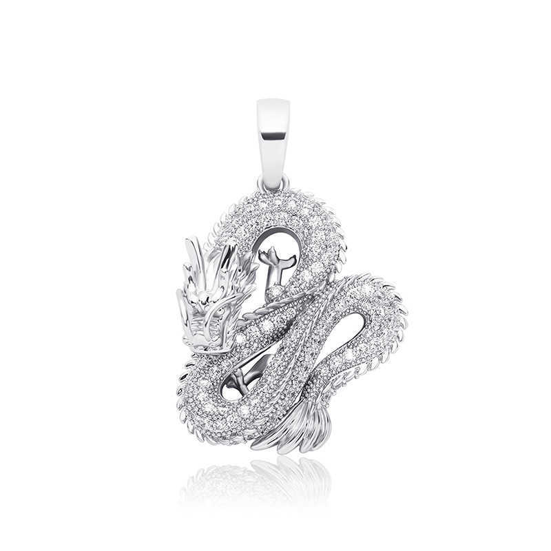 Wolf Tide Jewelry Chinese Style True Dragon Pendant Necklace Full Cubic Zirconia Animal Iced Out Real Gold Electroplated Personalized Hip Hop Necklace
