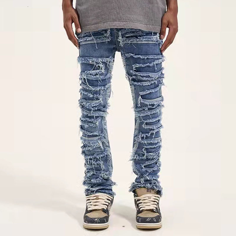 Men's Jeans Retro Hole Ripped Distressed for Men Straight Washed Harajuku Hip Hop Loose Denim Trousers Vibe Style Casual Jean Pants 230419