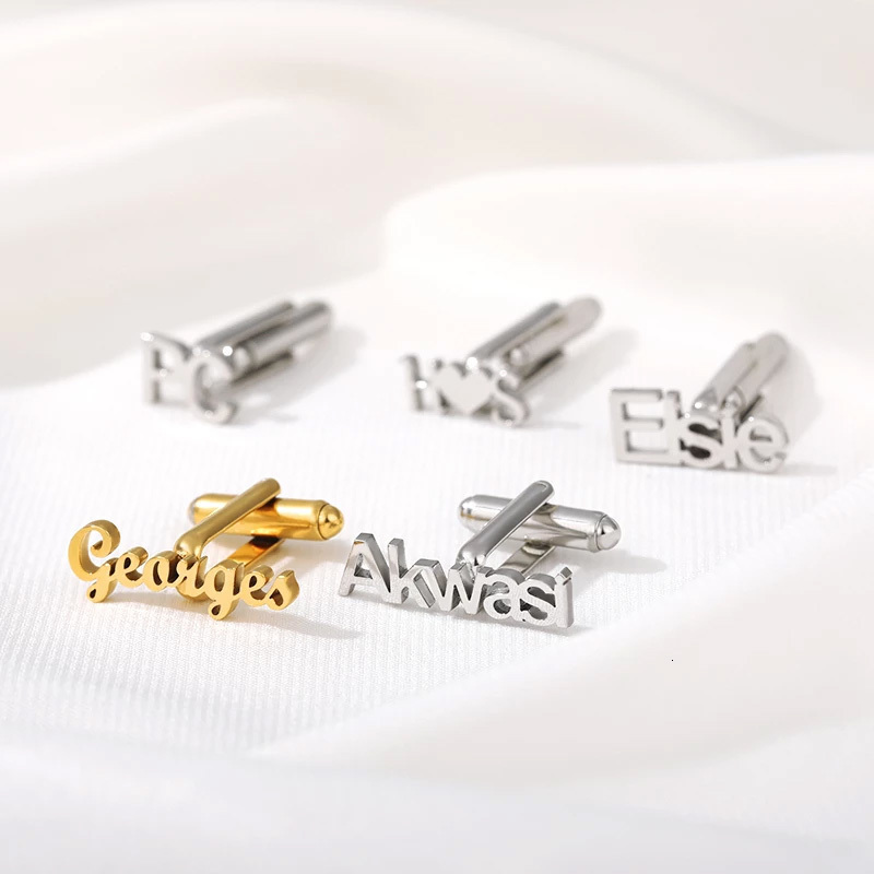 Cuff Links Personalized 1pair Custom Any Name Cufflinks For Women Men Stainless Steel Cuff Button Clip Fashion Jewelry Couple Gifts 230419