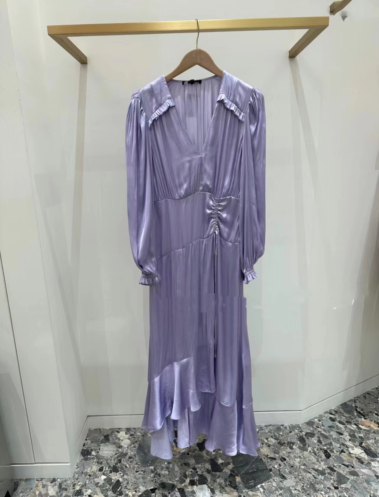 Casual Dresses Maje A-line Flare Dress Shriveled Ruffled Dip Hem Long Dress for Women