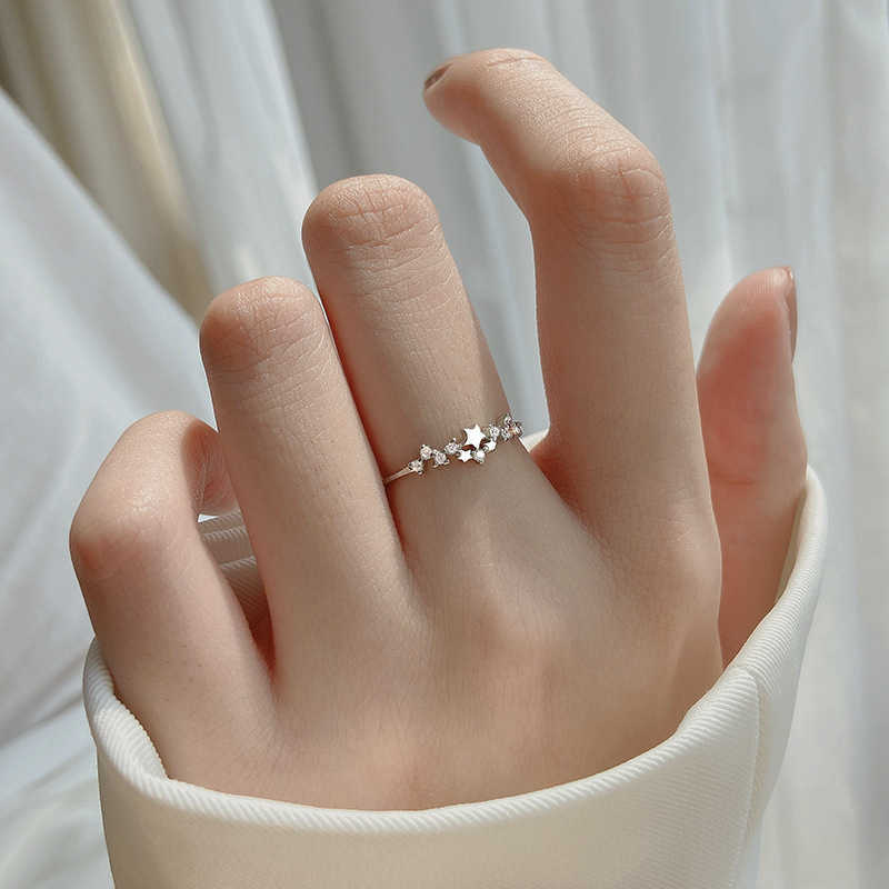 Band Rings CIAXY Silver Color Star Rings for Women Cute Zircon Inlay Opening Ring Fashion Jewelry anillos mujer