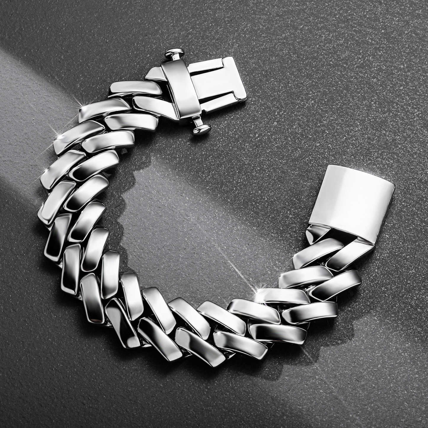 Hip Hop Smooth Cuban Link Chain Bracelet Spring Clasp Curb Chains Bracelets Wristband Necklace Ins Popular Men's Fashion Miami Rapper Wolf Tide J