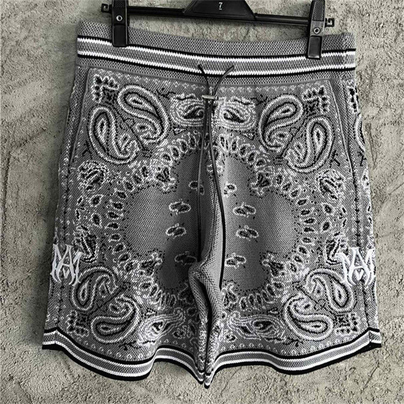 Men's Shorts Gray Vintage Paisley Print Cashmere Knitted High Quality Embroidered Sweatpant Social Club Outfits 230419
