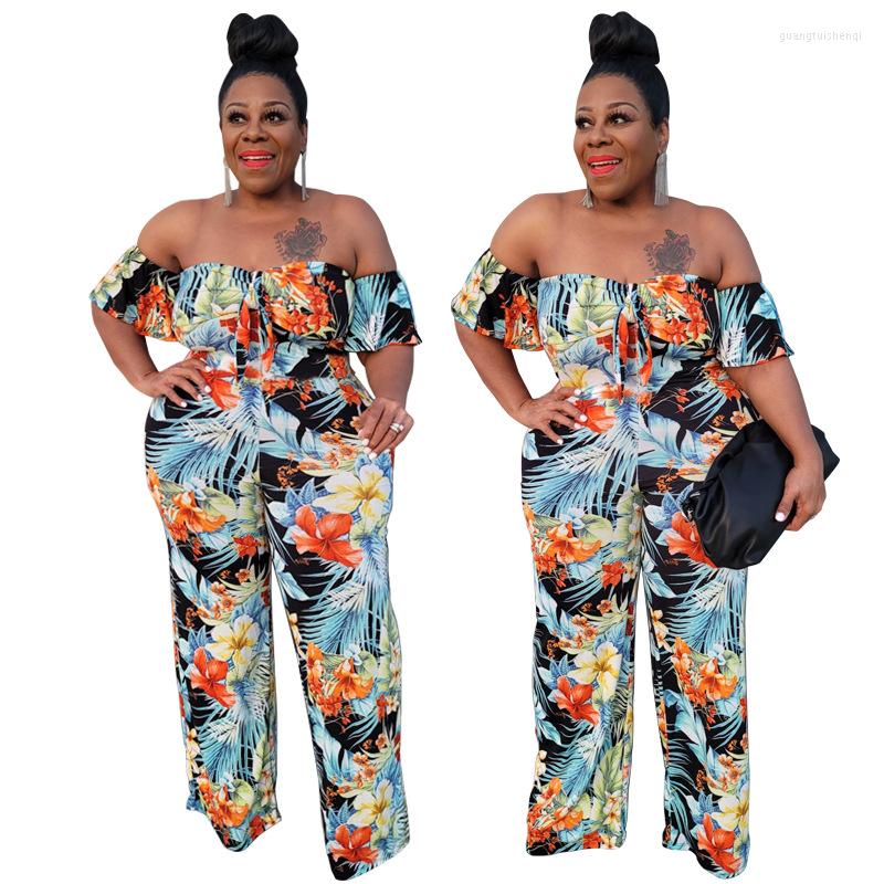 Pants Plus Size Women's Jumpsuit 2023 Autumn Temperament And Fashion One Word Neck Printed Ladies Clothing XL-5XL Loose
