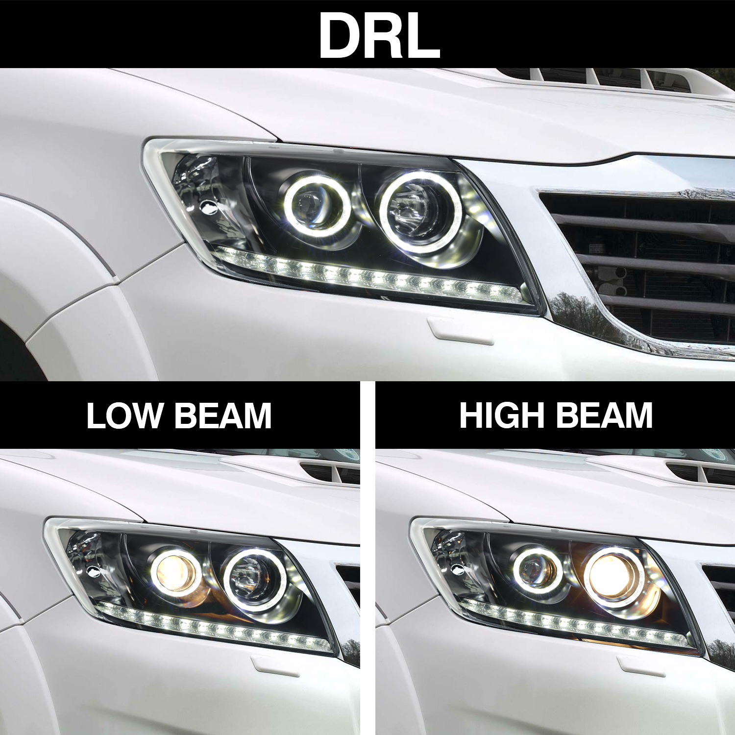 LED Headlight Bulbs for Toyota Hilux 2012-2014 LED Dual Beam Lens Running Lights DRL High Beam Headlights Assembly