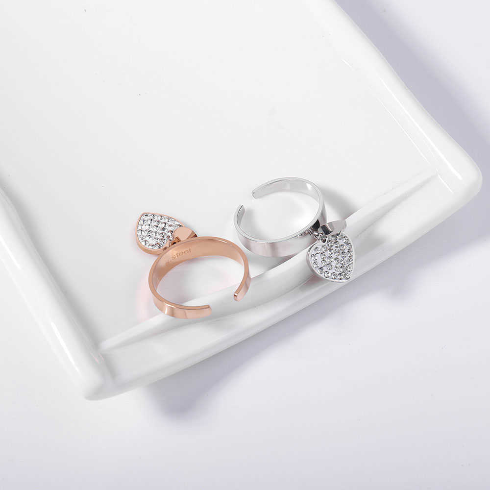 Band Rings Adjustable Heart Shaped Pendant Rings For Women Crystal Female Finger Rings Romantic Gift For Girlfriend 2020 Fashion Jewelry