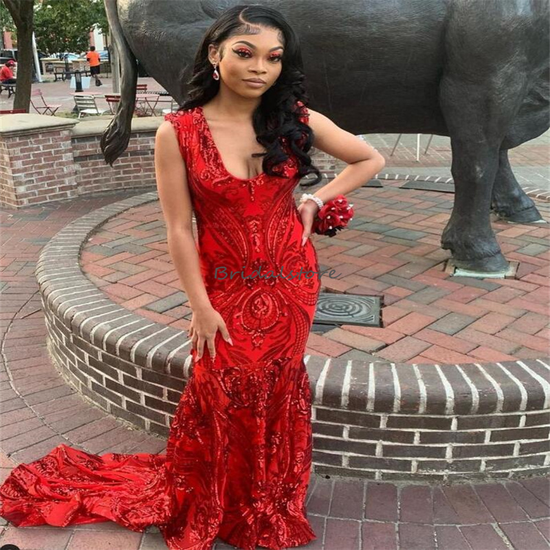 Sparkly Gold Sequin Prom Dress 2023 Sexy V Neck Mermaid Long Red Evening Gowns Elegant Formal Occasion Night Birthday Women Party Wear Luxury Vestidos