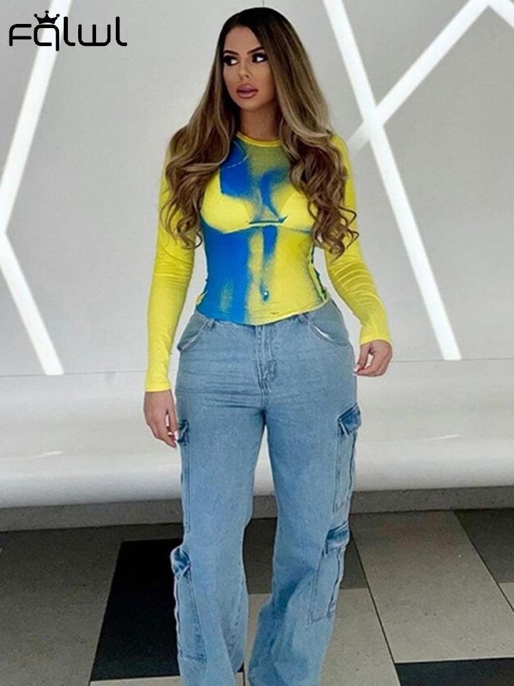 Womens TShirt FQLWL Y2k Streetwear Summer Clothes For Women Clothing Green Long Sleeve Tops White Graphic Crop Top Tee One Pieces Tshirts 230419