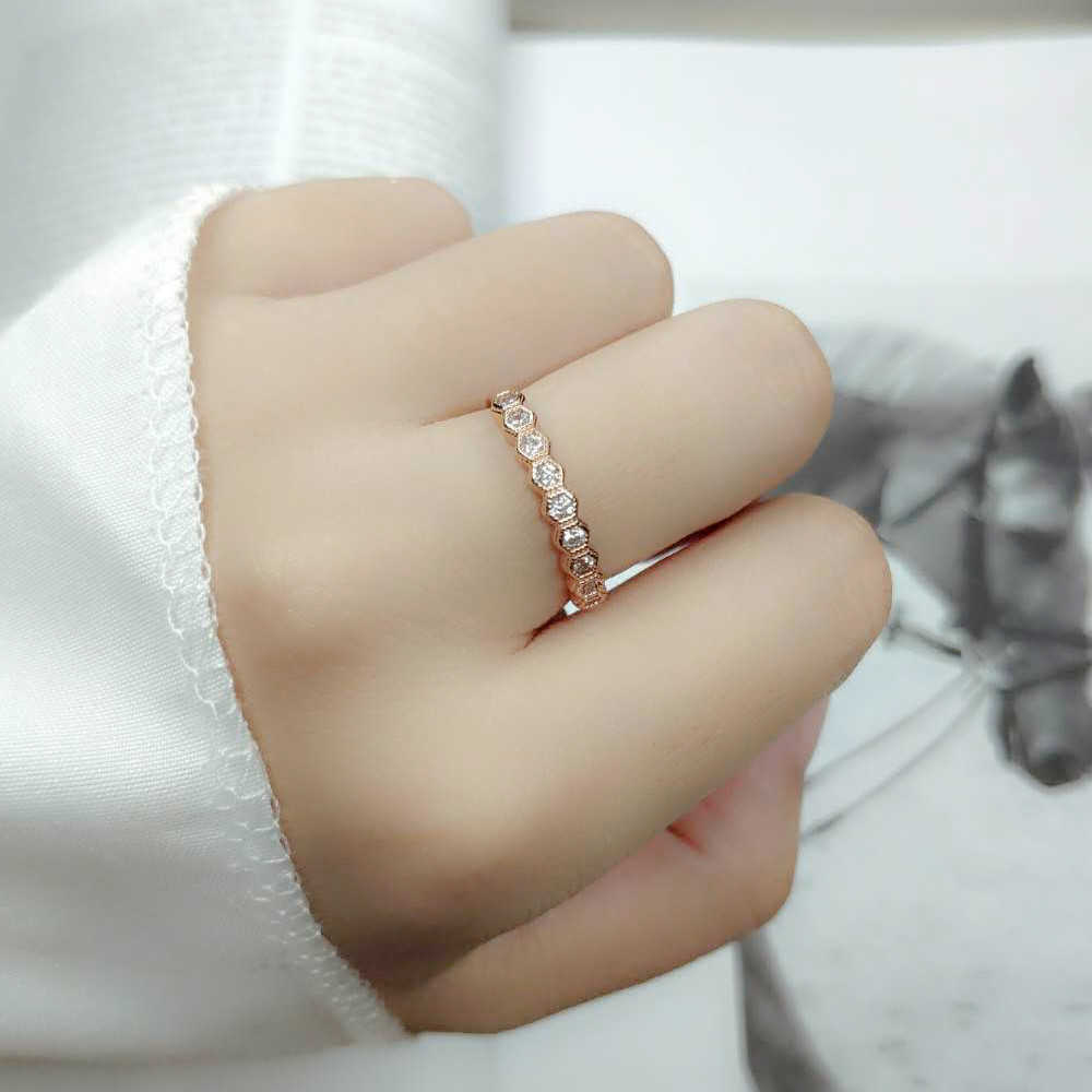 Band Rings Trendy Crystal Rings For Women Girls Simple Rose Geometric Gold Color Finger Midi Ring Fashion Jewelry R919