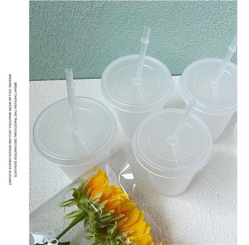 24oz Clear Cup Plastic Transparent Tumbler Summer Reusable Cold Drinking Coffee Juice Mug with Lid and Straw FY5305
