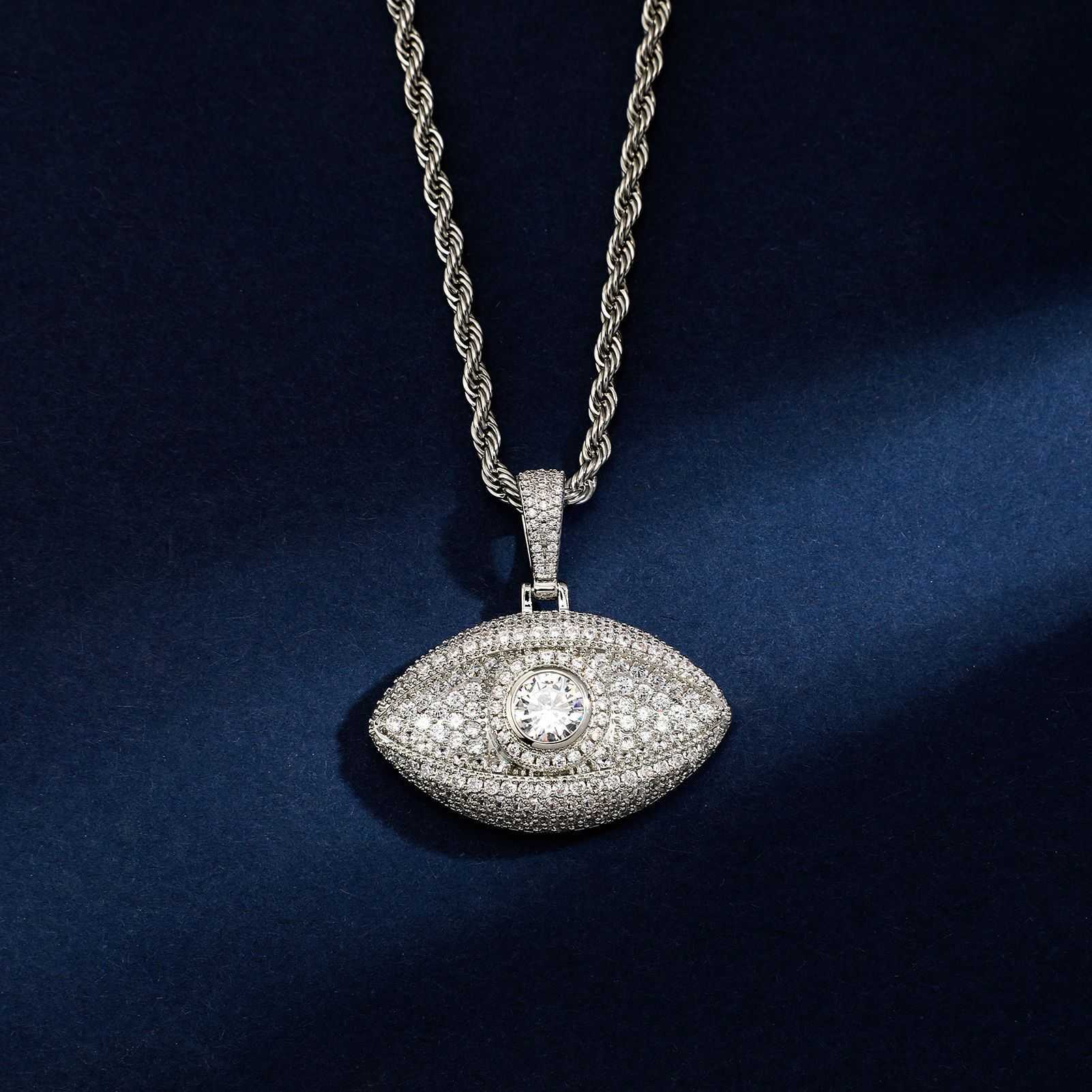 Hip Hop 3D Eye Pendant Necklace Micro Inlaid Cz Stone Cubic Zircon Star Same Style Luxury Charm Punk Rock Necklaces Real White Gold Iced Out Gemstone 