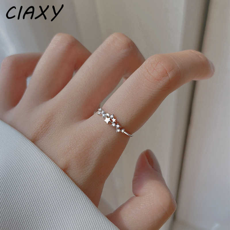 Band Rings CIAXY Silver Color Star Rings for Women Cute Zircon Inlay Opening Ring Fashion Jewelry anillos mujer