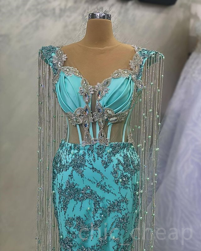 Aso April Ebi urious Mermaid Prom Dress Beaded Crystals Evening Formal Party Second Reception Birthday Engagement Gowns Dresses Robe De Soiree ZJ582 e
