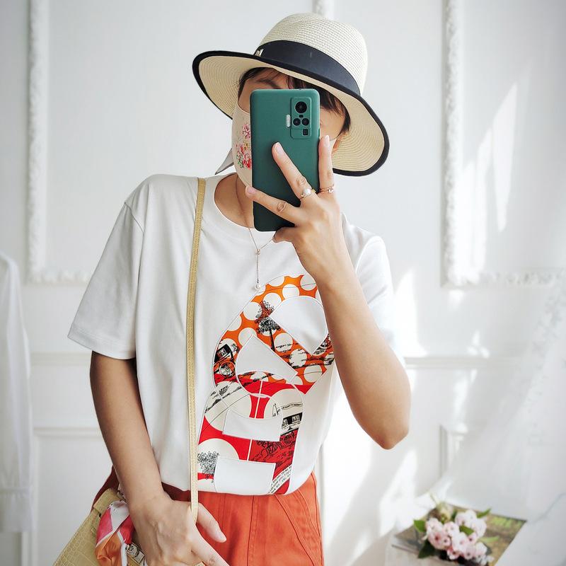 Women' T Shirts Patch Embroidery Loose Round Neck Black White Short Sleeve 2023 Summer
Women' T Shirts Patch Embroidery Loose Round Neck Black White Short Sleeve 2023 Summer