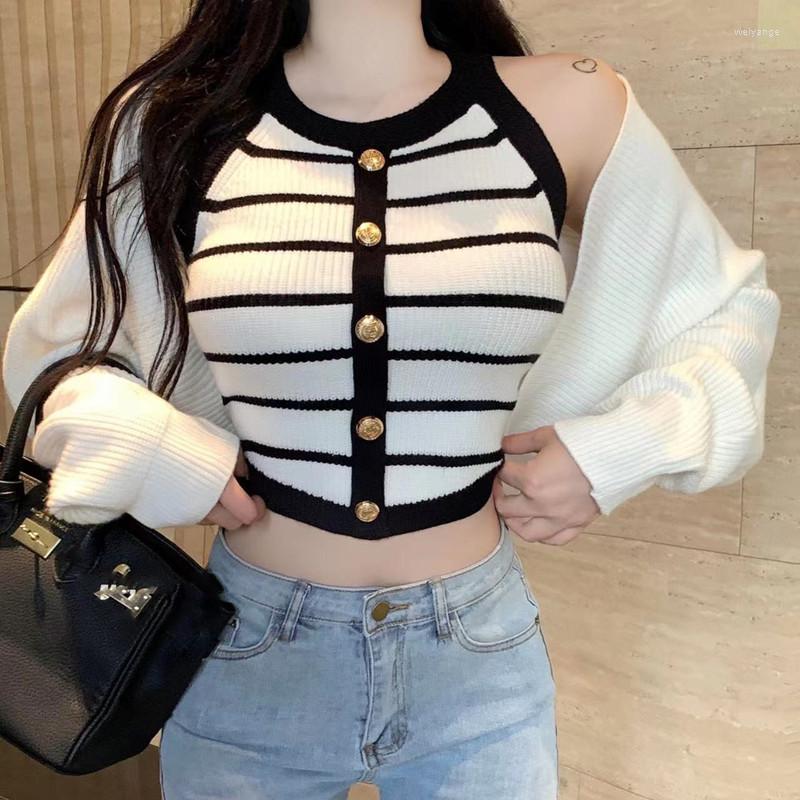 Women's T Shirts Runway Summer Ladies Sleeveless Sweater Tops Small Fragrant Sweet Hanging Neck Striped Vest Sexy Tight Women's Clothing, Black
Women's T Shirts Runway Summer Ladies Sleeveless Sweater Tops Small Fragrant Sweet Hanging Neck Striped Vest Sexy Tight Women's Clothing, Black