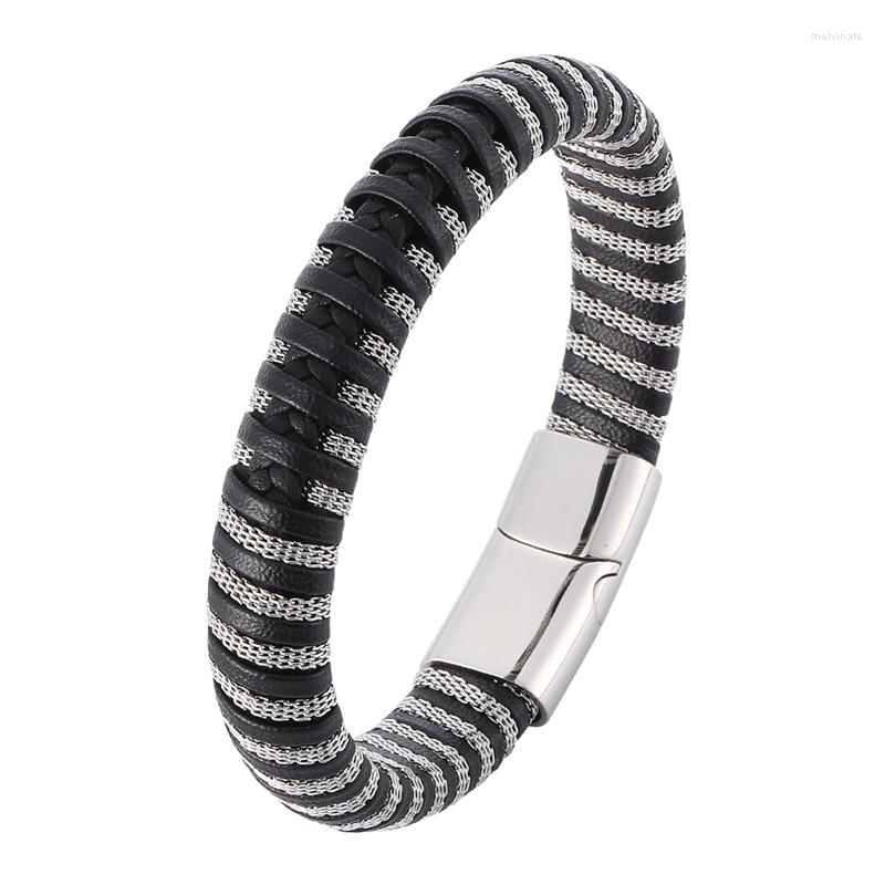 Charm Bracelets Fashion Steel Chain Braided Leather Bracelet Male Jewelry Punk Magnetic Clasp Wristband Men Birthday Gift PD0400
Charm Bracelets Fashion Steel Chain Braided Leather Bracelet Male Jewelry Punk Magnetic Clasp Wristband Men Birthday Gift PD0400