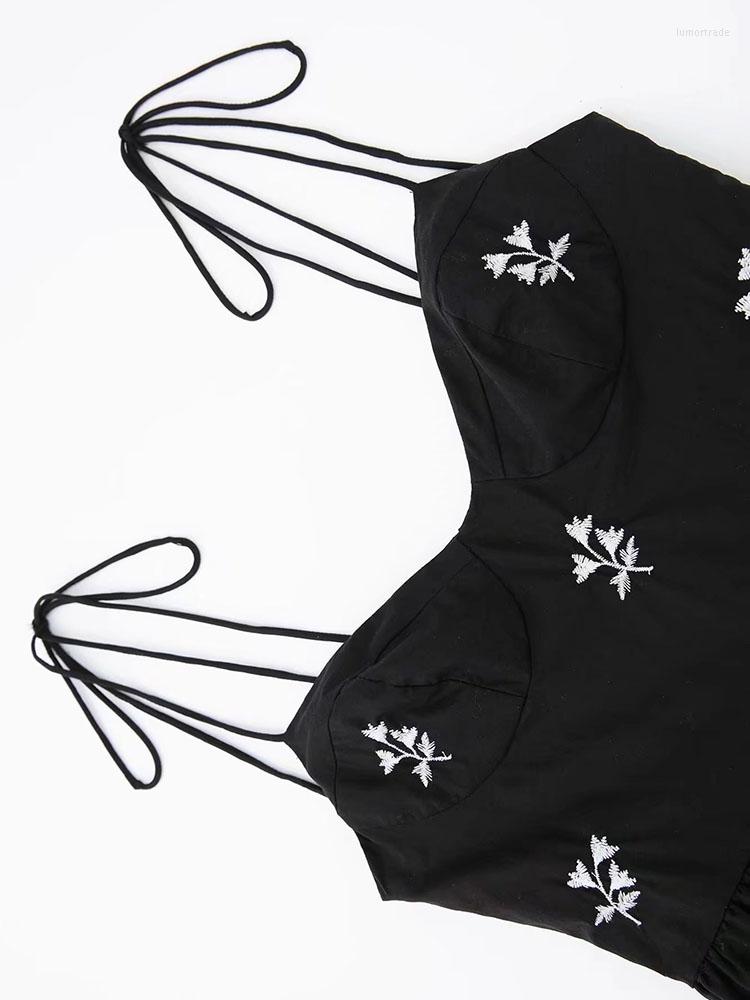 New Casual Dresses XEASY 2024 Women Summer Fashion Embroidered Sling Dress Thin Straps Open Back Side Zipper Female Mini