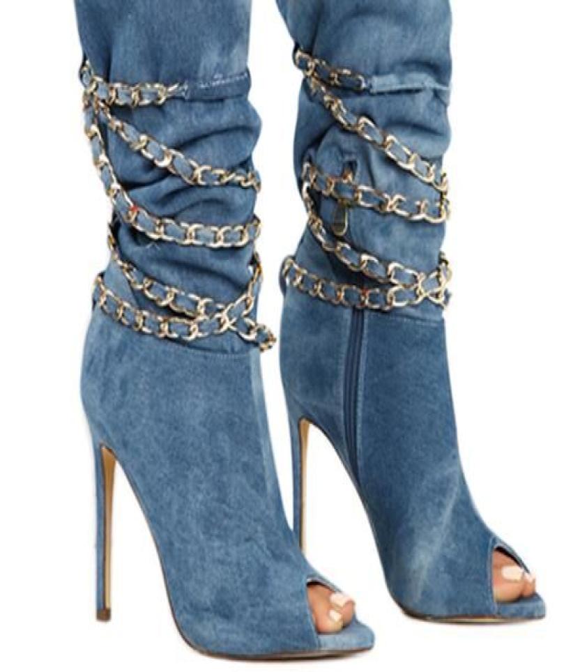 Fashion boots stiletto heel chain blue denim boots jeans peep toes high heels winter boots women shoes half botas party shoes2943839
Fashion boots stiletto heel chain blue denim boots jeans peep toes high heels winter boots women shoes half botas party shoes2943839