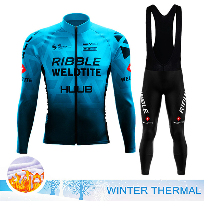 Cycling Jersey Sets HUUB Team Winter Thermal Fleece Cycling Clothing Men's Jersey Suit Outdoor Warm Riding Bike Clothes MTB Long Bib Pants Set 230420