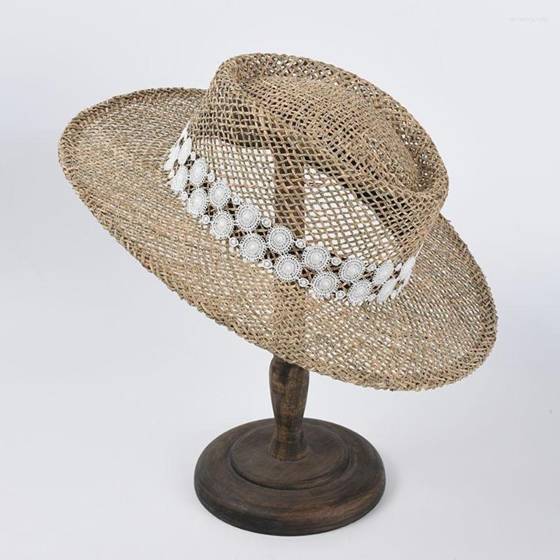 Berets Fashion Natural Grasses Straw Hat With Black And White Lace Belt Women Summer Visor Protection Sun Hats Flat Brim Beach, F0218-11
Berets Fashion Natural Grasses Straw Hat With Black And White Lace Belt Women Summer Visor Protection Sun Hats Flat Brim Beach, F0218-11