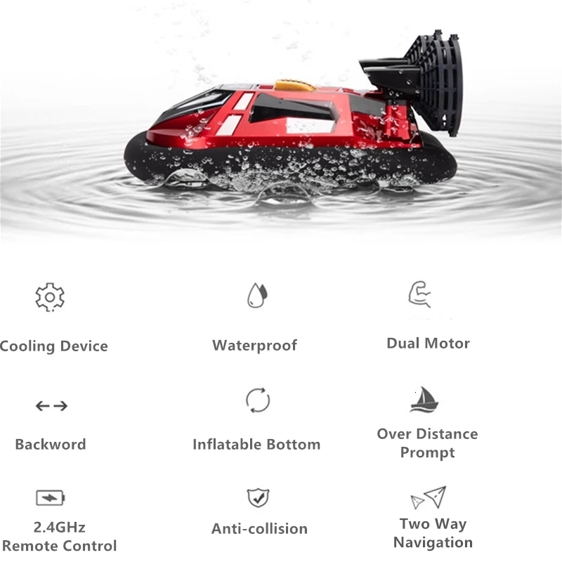 Electric/RC Boats Dual Motor Amphibous Remote Control Hovercraft 20KM/H 2.4G Anti-Collision Fuselage 2-Way Navigation Waterproof RC Boat Water toy 230