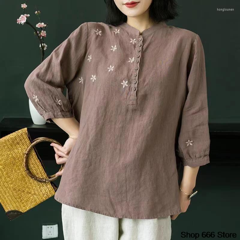 Ethnic Clothing Spring Summer Flower Embroidery Slim T-Shirt Cotton Linen Loose Vintage Solid Color Blouse Chinese Traditional Women's 
Ethnic Clothing Spring Summer Flower Embroidery Slim T-Shirt Cotton Linen Loose Vintage Solid Color Blouse Chinese Traditional Women's
