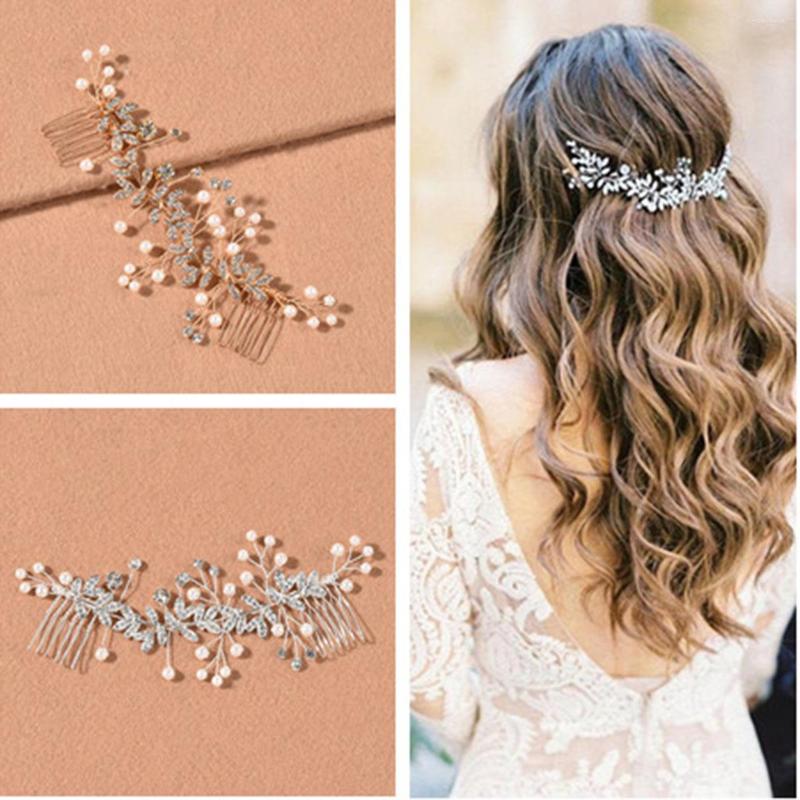 

Hair Clips Handmade Floral Bridal Long Comb Piece Crystal Pearls Flower Wedding Prom Accessories Combs Women Headpiece
