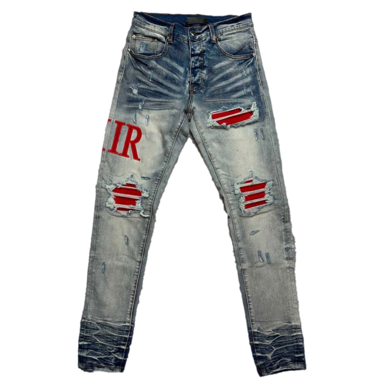 Mens Jeans Purple Jeans Designer Jeans Moto Straight Jean Skinny Stretch Denim Pants for Men Straight Fit Suese Patches at Knees Stretch Red Hole Ripped Patch Jeans