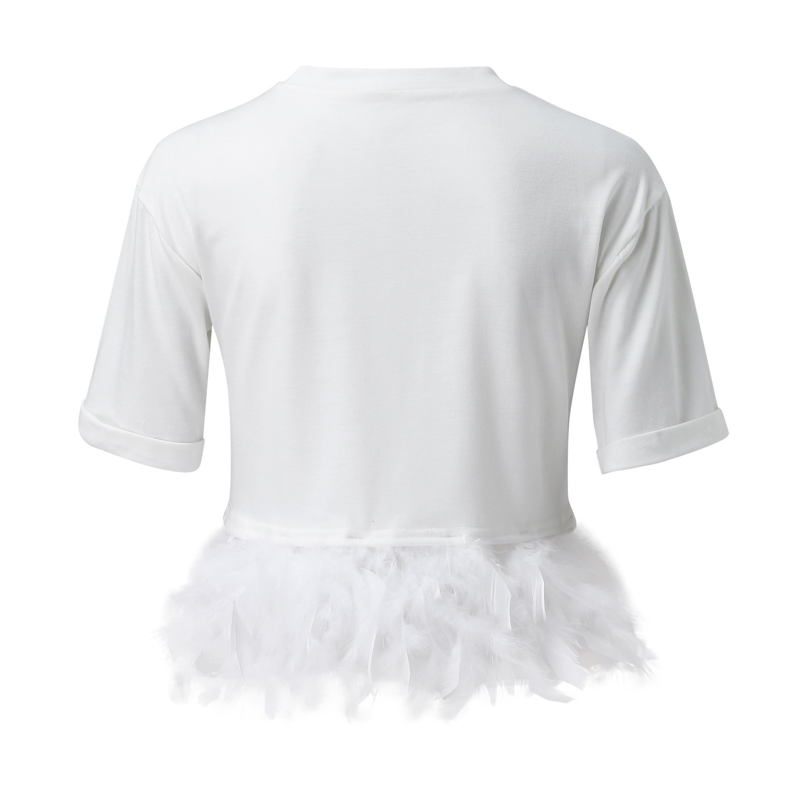 Women's T-Shirt Short Sleeve Feathers Crop Top Women Black Summer White Furry O-neck T Shirts Female Elegant Y2k Sexy Club Party Tops 230419