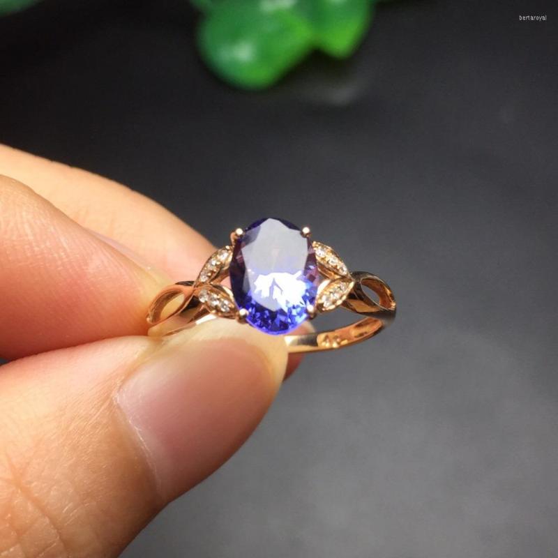 Cluster Rings Fine Jewelry Real 18K Rose Gold AU750 Natural Tanzanite Gemstone Female For Women Ring