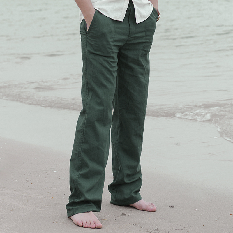 Men's Pants Men Casual Cotton Linen Wed Leg thai fisherman Loose Long Pant White Black Solid Color Autumn Summer M-3XL 230420