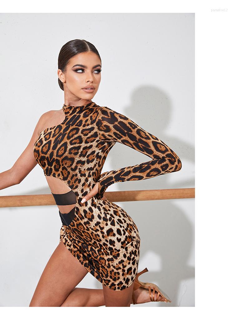 Stage Wear Latin Dress Leopard Black Long Sexy Competition DressTango Salsa Cha Samba Rumba 2240