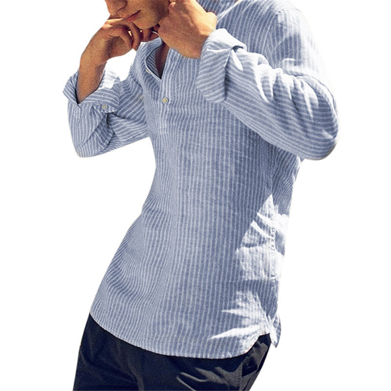 Men's Casual Shirts SIPERLARI New Fashion Spring Summer Casual Men's Shirt Cotton Long Sleeve Striped Slim Fit Stand Collar Shirt Male Cloth