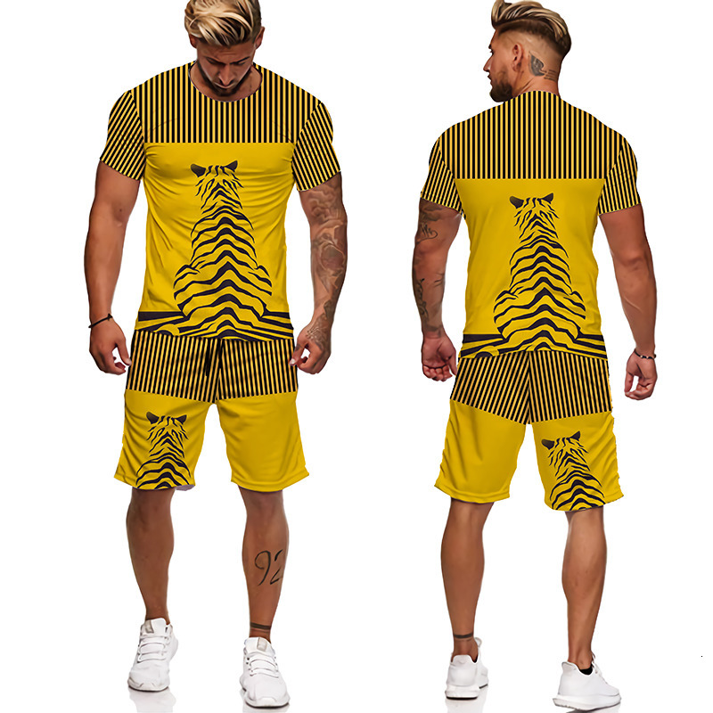 Men's Tracksuits 2023 Summer Trendy 3D Tiger Printed Tshirt Suit Cool MenWomen TracksuitCasual TopShorts Streetwear Clothing Sets 230419
