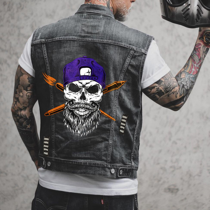 Men's Vests 2023 Men Skull Motorcycle Biker Punk Hip Hop Top Waistcoat Hole Ripped Sleevless Jean Jacket Mens Denim Vest West 230420