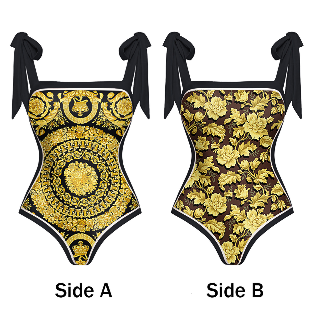Suits Gold Double-sided Printed Bikini Strap Sexy Waist Swimsuit Independent Cover-up Strap Fashion Beachwear Pre-sale 230419