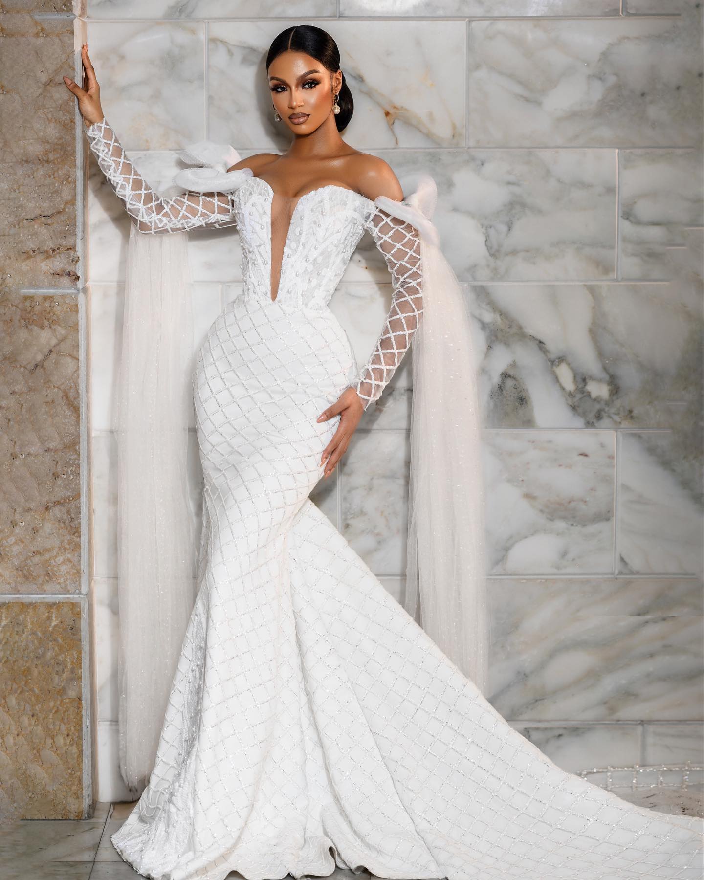 Gorgeous Pearls Mermaid Wedding Dresses With Detachable Train Off the Shoulder Lace Bridal Gown Boho Vestidos de novia