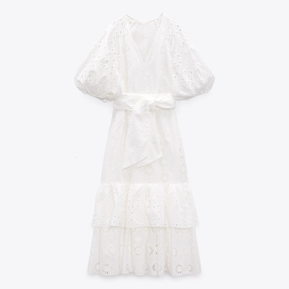 Casual Dresses Spring Dress UNIZERA Womens White Fashion Temperament Elegant Belt Embroidery Hollow Layered Dress 2796979 230420