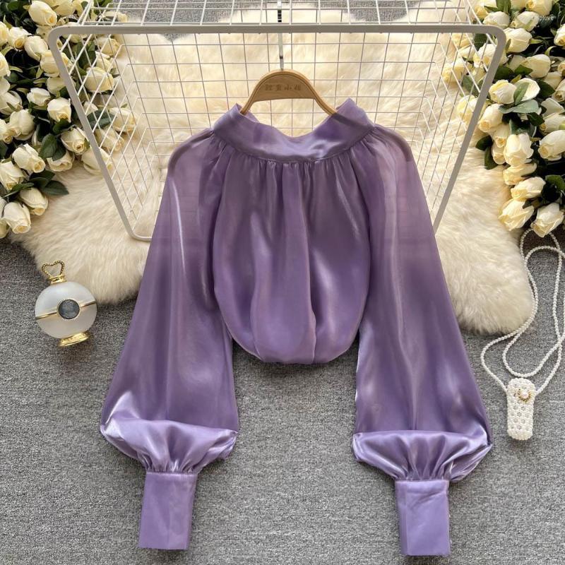 Women' Blouses French Style Pearlescent Chiffon Shirt Women Temperament Long Lantern Sleeve Solid Color Back Lace-up Female, Purple
Women' Blouses French Style Pearlescent Chiffon Shirt Women Temperament Long Lantern Sleeve Solid Color Back Lace-up Female, Purple