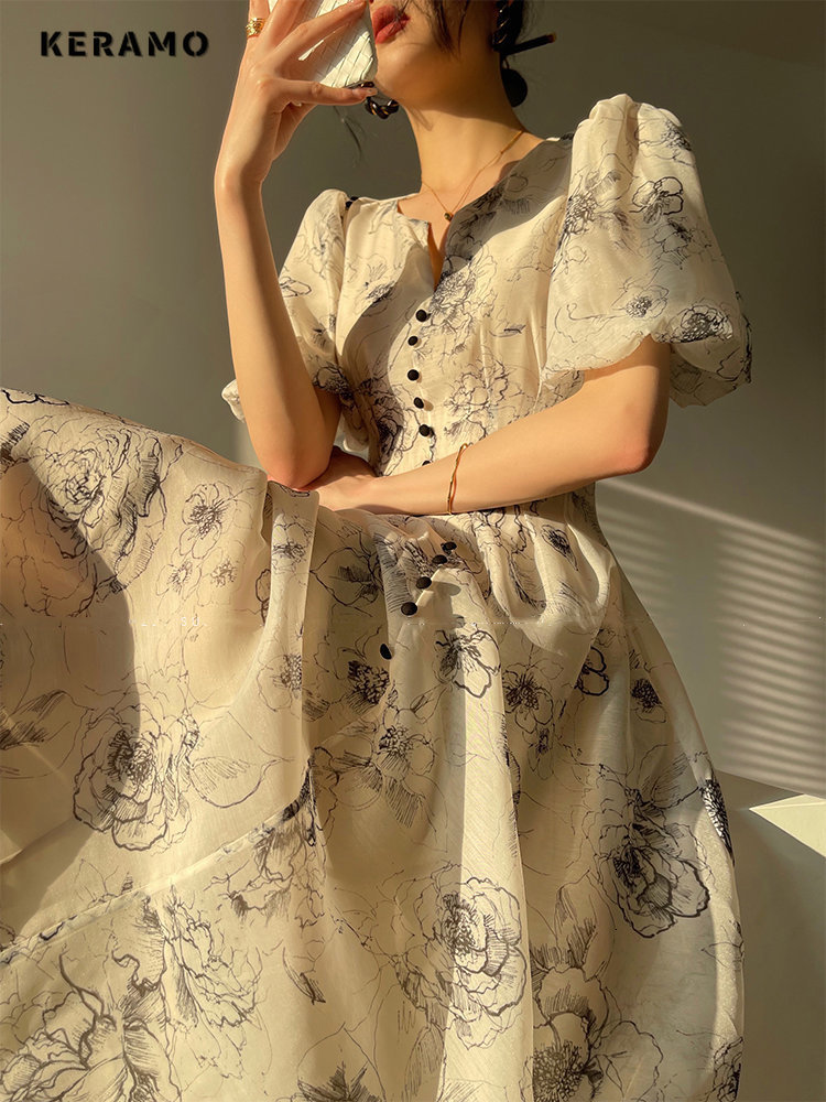 Casual Dresses Ladies Vintage Floral A Line 2023 Summer Waist Puff Sleeves Printed Elegant Midi Dress For Women French Clothing 230420, Beige
Casual Dresses Ladies Vintage Floral A Line 2023 Summer Waist Puff Sleeves Printed Elegant Midi Dress For Women French Clothing 230420, Beige