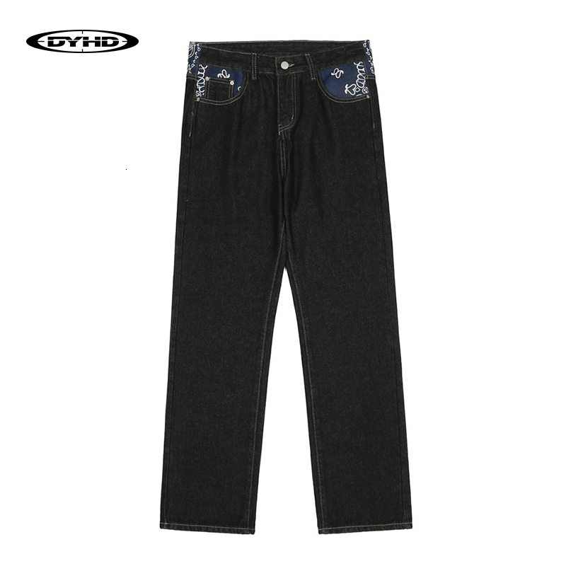 Mens Jeans Waist Cashew Print Letter Pactchwork Ripped Streetwear Straight Washed Retro Oversized Casual Denim Pants Unisex 230420