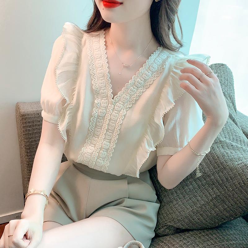 Women' Blouses & Shirts Fashion Lace Splicing V-neck Women Blouse Summer Elegant Ruffled Puff Short Sleeve Shirt Casual Woman Tops 2023, Apricot
Women' Blouses & Shirts Fashion Lace Splicing V-neck Women Blouse Summer Elegant Ruffled Puff Short Sleeve Shirt Casual Woman Tops 2023, Apricot