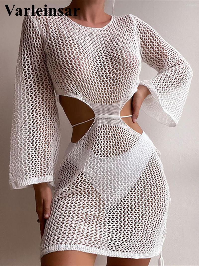 Women' Swimwear Sexy Long Sleeve Hollow Out Cut Crochet Knitted Tunic Beach Cover Up Cover-ups Dress Wear Beachwear Female V4505, White
Women' Swimwear Sexy Long Sleeve Hollow Out Cut Crochet Knitted Tunic Beach Cover Up Cover-ups Dress Wear Beachwear Female V4505, White