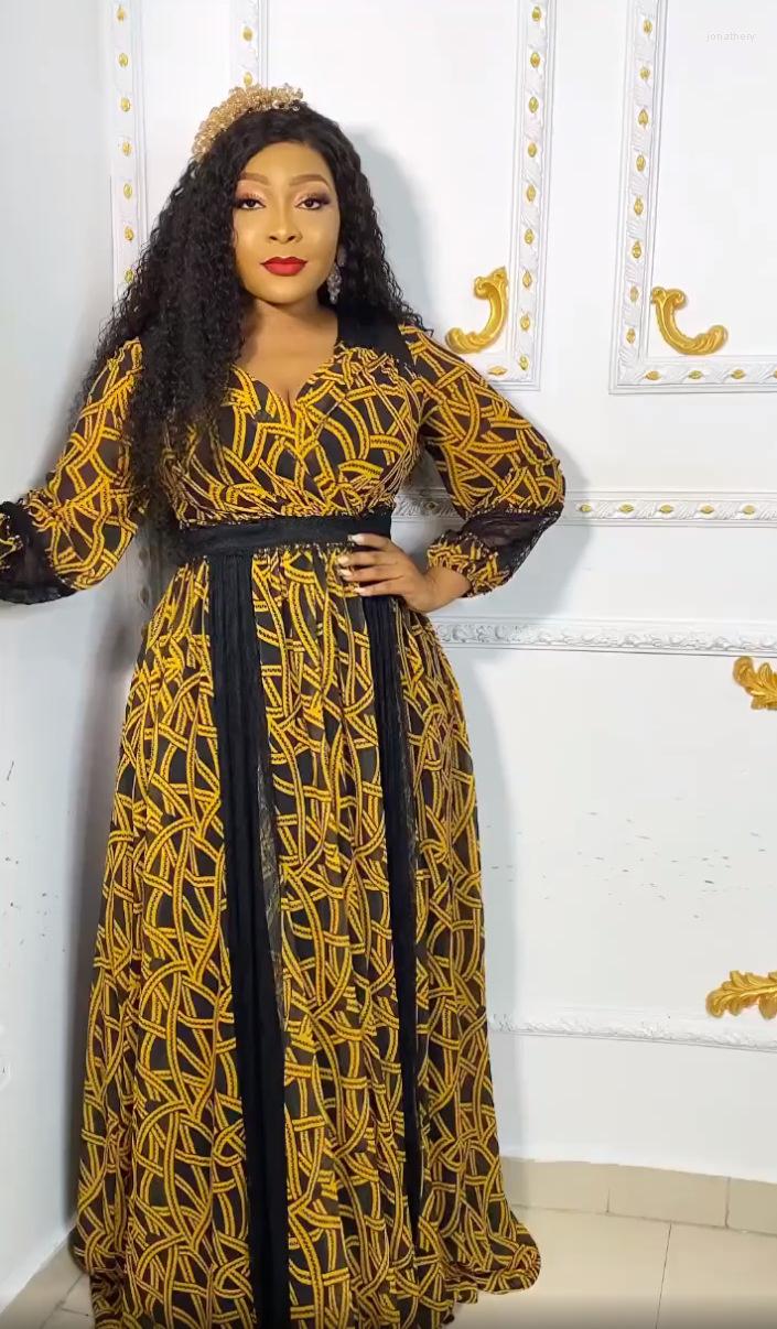 Plus Size Dresses Evening Party Women's Summer Dress Chiffon Printed Lace Panel V-neck Long Sleeve Elegant Emale Clothes, Yellow
Plus Size Dresses Evening Party Women's Summer Dress Chiffon Printed Lace Panel V-neck Long Sleeve Elegant Emale Clothes, Yellow