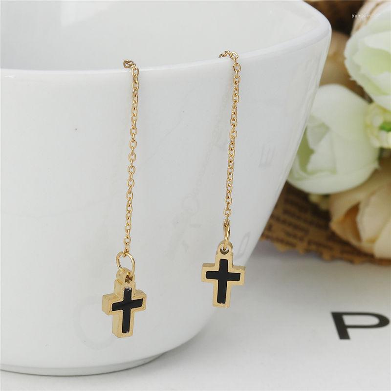 Dangle Earrings Stainless Steel Ear Threader Gold Black Color Round & Cross Drop Earring Jewelry For Girl Party Gift 12.5cm 1 Pair
Dangle Earrings Stainless Steel Ear Threader Gold Black Color Round & Cross Drop Earring Jewelry For Girl Party Gift 12.5cm 1 Pair