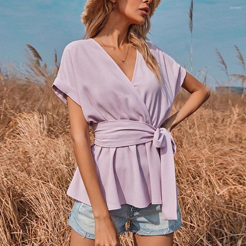 Women's T Shirts Women's Elegant Slim V-Neck Bow T-Shirt Tie Fan-Shaped Cross Breathable Waist Purple Short Sleeve Top, Lavender
Women's T Shirts Women's Elegant Slim V-Neck Bow T-Shirt Tie Fan-Shaped Cross Breathable Waist Purple Short Sleeve Top, Lavender
