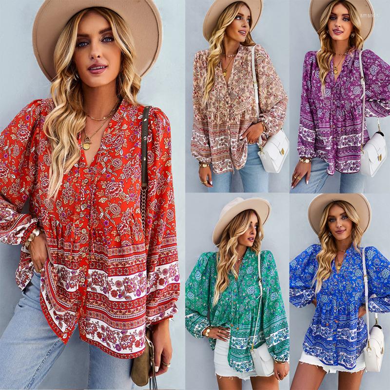 Women' T Shirts Bohemian Long-sleeved Shirt Temperament Commuter V-neck Blouse Loose Casual Printed Pullover Tops 2023 Spring For Women, Blue
Women' T Shirts Bohemian Long-sleeved Shirt Temperament Commuter V-neck Blouse Loose Casual Printed Pullover Tops 2023 Spring For Women, Blue