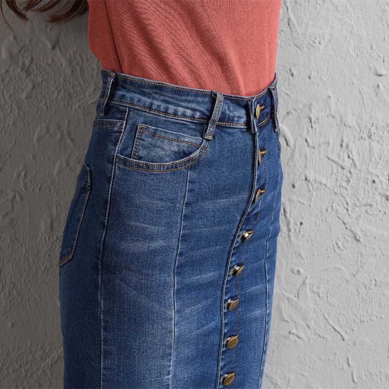 Skirts Fashion Denim Plus Size Spring Autumn Single Breasted Slim Fishtail High Waist Stretch With Ruffles Buttocks 230420