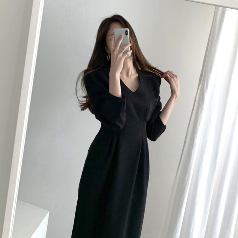 Casual Dresses Solid Vintage Elegant V-Neck Long Midi Dress Straight Autumn Winter Korean Party Sleeve Simple W177, Black
Casual Dresses Solid Vintage Elegant V-Neck Long Midi Dress Straight Autumn Winter Korean Party Sleeve Simple W177, Black